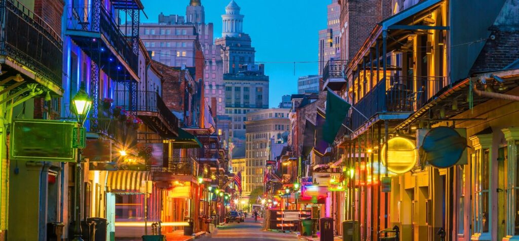 he lively atmosphere of the French Quarter during a festival.